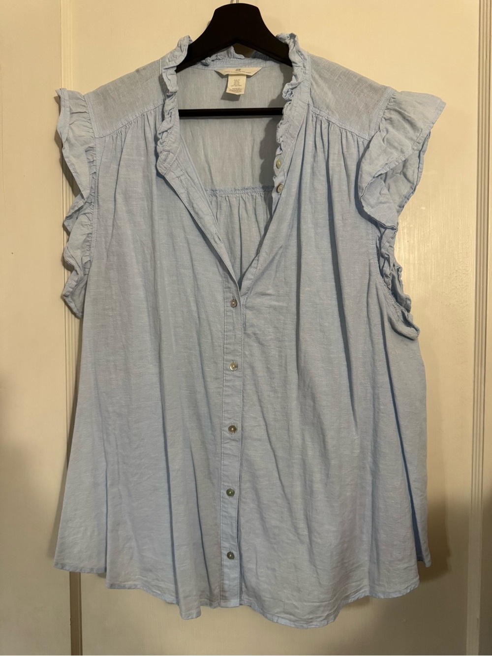 H&M Light Blue Ruffle Sleeve Button-Front Blouse